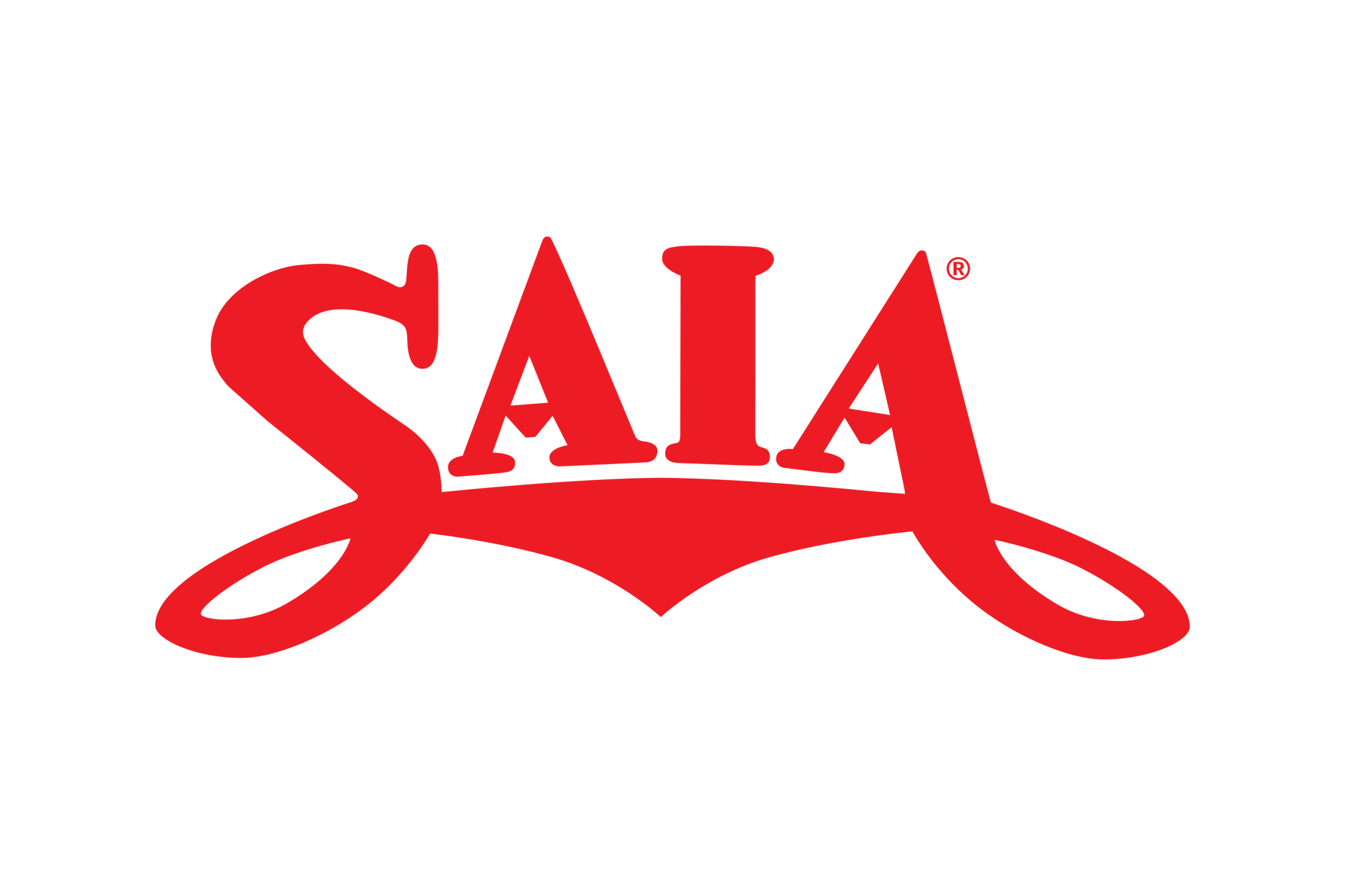 Red, stylized text logo spelling "SAIA" in uppercase letters on a white background.