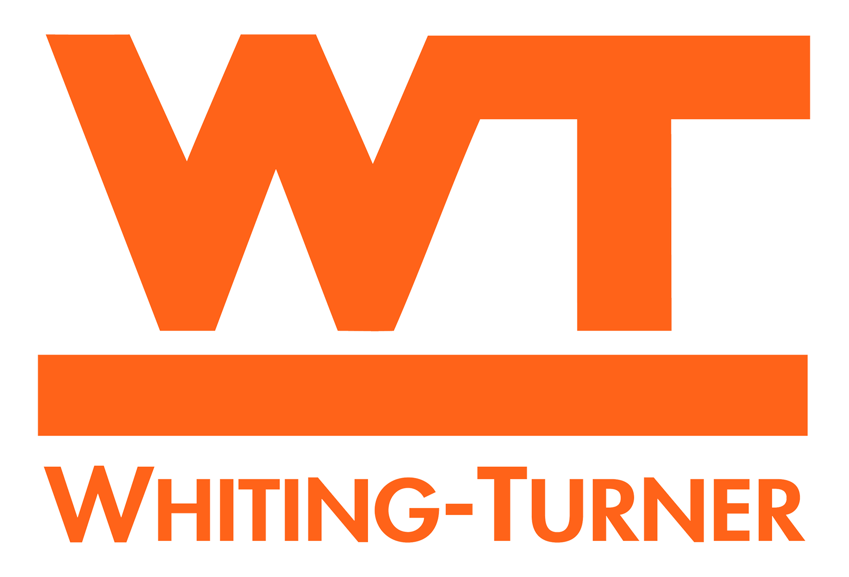 The Whiting-Turner logo features large orange initials "WT" above an orange horizontal line and the company name "Whiting-Turner" in bold orange text.